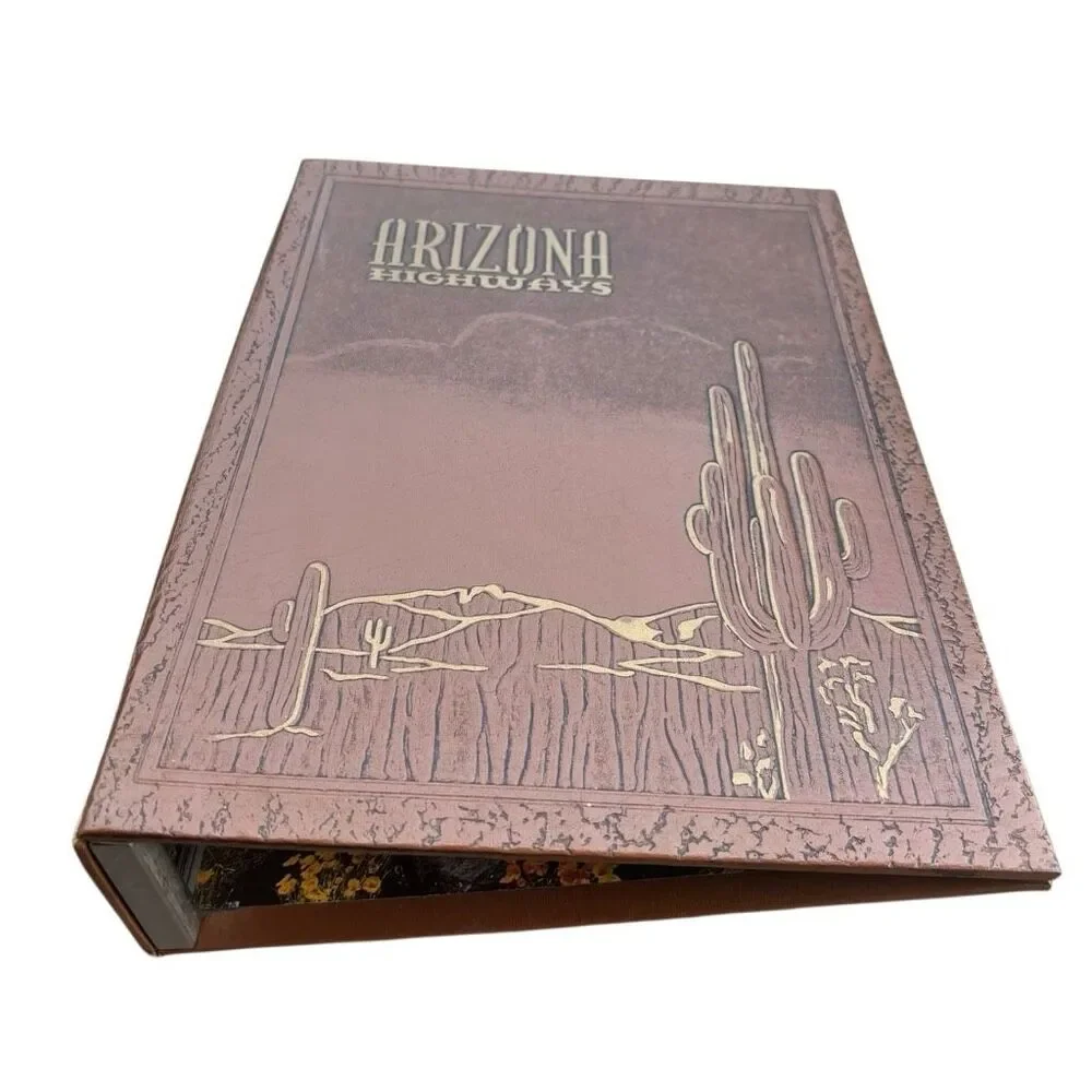 Vintage Arizona Highways Magazine Binder Holder Brown Embossed Cactus Hardcover⁠